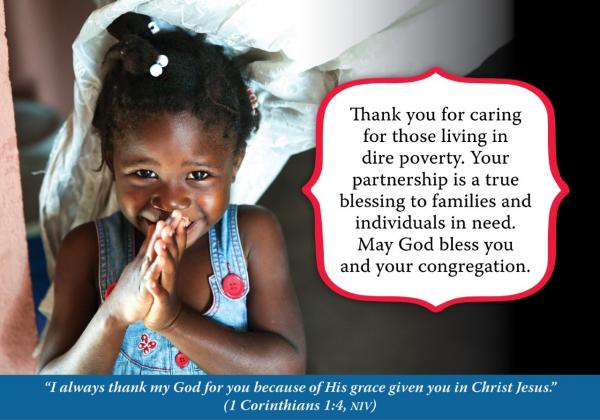Thank you note from Food for the poor 